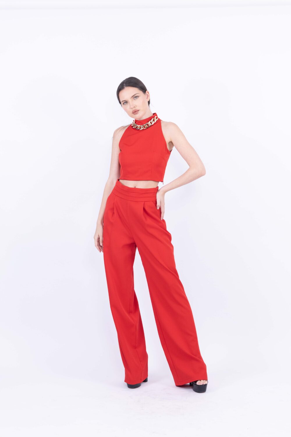 Halter neck chain detail coord set with pants